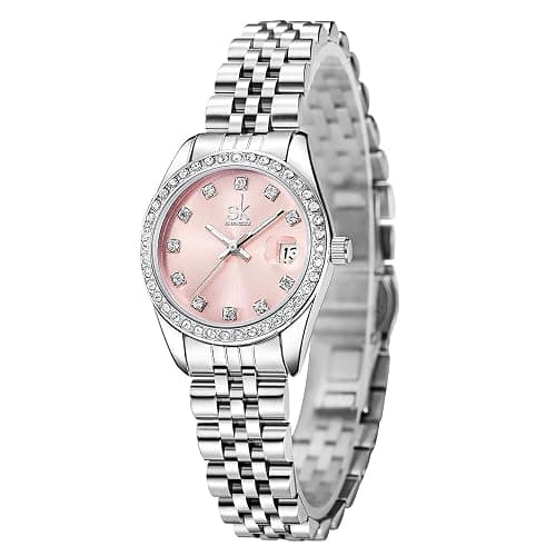 SHENGKE Women's Crystal Accented with Solid Alloy Steel Band Watch Elegant Dress Quartz Calendar Watches for Women thumbnail 4
