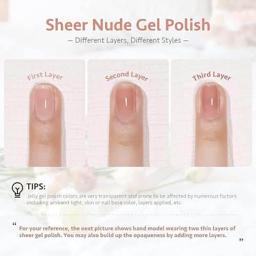 GAOY Sheer Nude Gel Nail Polish, 16ml Jelly Natural Pink Translucent Color 1301 UV Light Cure Gel Polish for Nail Art DIY Manicure and Pedicure at Home thumbnail 2