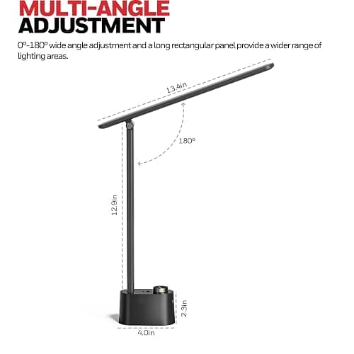 Honeywell Sunturalux™ LED Desk Lamp with USB Charging Ports HWT-H01 - Stepless Dimmable Eye Caring Desk Light for Home Office Bedroom Bedside College Dorm, Foldable Table Lamp Reading Lamp Black thumbnail 2