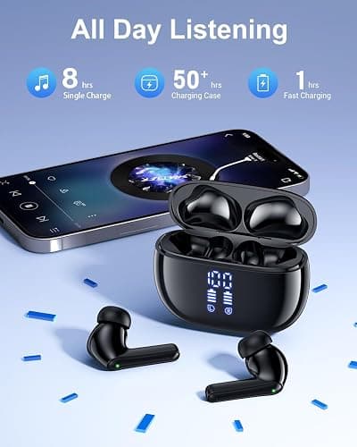 HUIFU Wireless Earbuds, Bluetooth Ear Buds Headphones, 40H Long Playtime, Stereo Deep Bass, LED Power Display, IPX7, Lightweight in Ear Earphone with Mic for iPhone Android Phone thumbnail 5