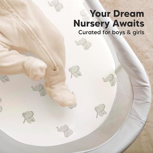 2-Pack Organic Bassinet Sheets for Girls, Boys - 33x17 Cotton Bassinet Mattress Sheets Fitted Compatible with Halo Bassinest Swivel Sleeper, Graco, Baby Delight, Chicco, Soft & Breathable (Elly) thumbnail 8