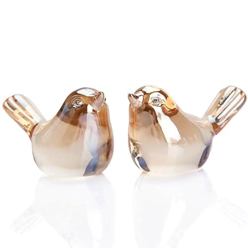 Reyife Small Bird Figurines Home Decor Glass Crystal Bird Statue Modern Style Decorative Ornaments for Living Room, Bedroom, Farmhouse, Office Desktop, Book Shelf, Coffee Table, Cabinets (Gold) - Image 1