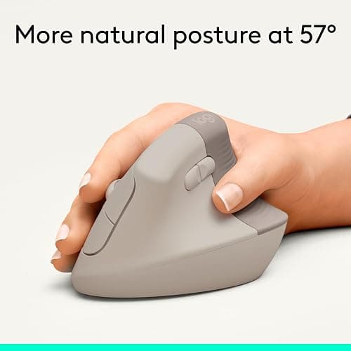 Logitech Lift Vertical Ergonomic Wireless Mouse - Sand | Connect via Bluetooth or included Logi Bolt USB-A receiver, quiet clicks, 4 of 6 buttons customizable, Windows Mac compatible thumbnail 3