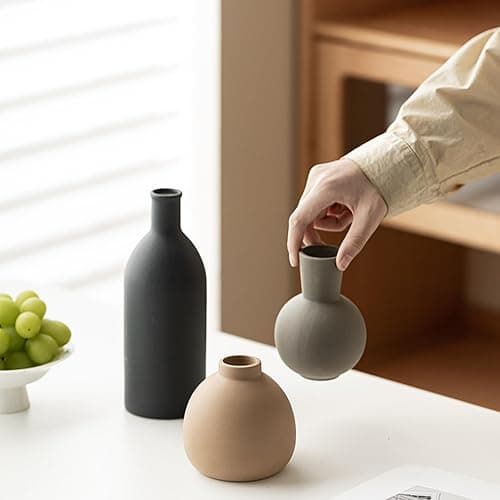 Ceramic Vase Set of 3, Modern Minimalist Farmhouse Style Home Decor Vases, Ideal for Pampas Grass & Dried Flowers, Perfect for Kitchen, Bedroom, Living Room & Dining Table Centerpiece (Multicolor) thumbnail 4