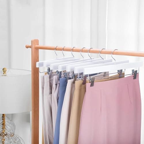 Nature Smile Deluxe Wooden Pants Hangers, Solid Lotus Wood, with Clips, Pack of 28, White thumbnail 4