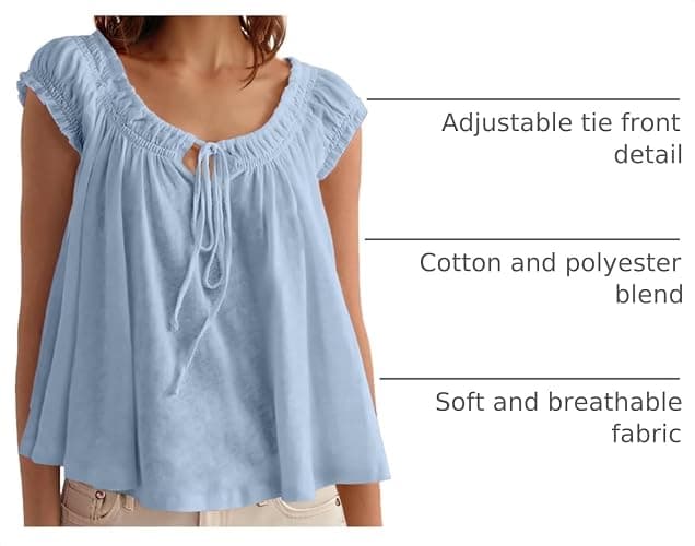 Tankaneo Women Summer Tie Front Tank Tops Cap Sleeve Babydoll Flowy Tops | Pleated Shirt,Casual Loose Fit,Polka Dot,Peplum,Going Out,Cute Boho thumbnail 4
