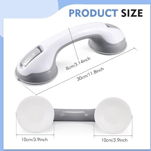 Grab Bars for Bathtubs and Showers, 12 Inch Shower Handle Strong Suction Cup Grab Bar for Shower Chair Stool, Bathroom Safety Bar for Seniors, Elderly, Handicap (2 Pack) thumbnail 3