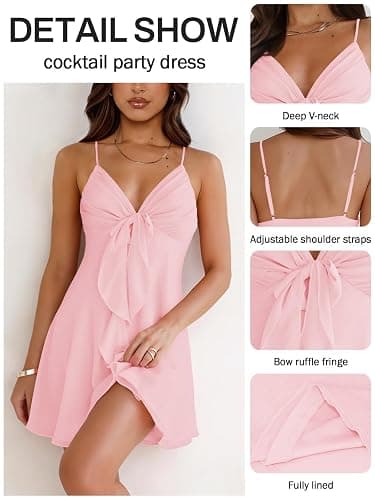 MIYIEONZ Women Sleeveless Sexy V Neck Summer Dress for Women Casual Flowy Beach Club Party Spaghetti Strap Mini Sundress thumbnail 4