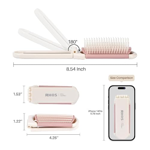 RHOS Folding Brush with Mirror for Women, Girls - Mini Hair Brush for Purse, Small Pocket Brush with Soft Nylon Bristles and Mirror for Travel (Beige) thumbnail 7