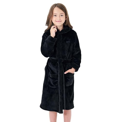 MGEOY Boys Girls Mid-Weight Plush Fleec Robe Soft and Warm Hooded Bathrobe for Kids thumbnail 3