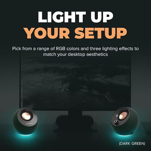 Creative Pebble Pro Minimalist 2.0 USB-C Computer Speakers with Bluetooth 5.3 and Customizable RGB Lighting, Clear Dialog and BassFlex Tech, USB Audio, Headset Port, for PC and Mac (White) thumbnail 2