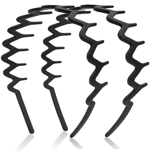 Dresyu Zig Zag Headbands for Women Men, Non-slip Plastic Wavy Headband with Teeth Comb Hairbands Classic 90s Hair Accessories 2pcs (Matte Black) - Image 1