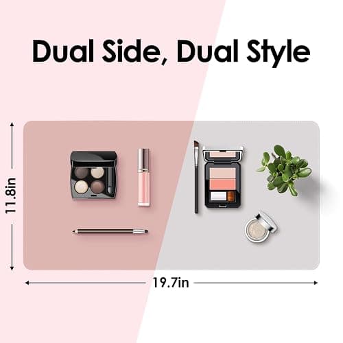Makeup Mat for Vanity to Protect Desk Top 19.7 x 11.8 in, Dual-Sided Makeup Mat, Easy to Clean Desk Pad - Waterproof and Oilproof Vanity Accessories (Pink and Silver) thumbnail 3