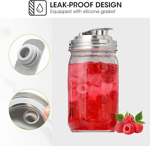 Mason Jar Pour Spout Lid Stainless Steel,Pour Spout Flip Cap Lids for Mason Jars,No Rust Leaking Proof for Home Brewing Fruit Fermenting Drinks Airtight(2PCS) (Regular Mouth) thumbnail 6