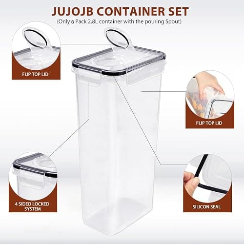 JUJOJB 64 PCS Airtight Food Storage Containers With Lids BPA Free,6 Pack With Pouring Spout Cereal Containers Storage for Kitchen Pantry Organization and Storage,Dishwasher safe,Labels Marker thumbnail 5