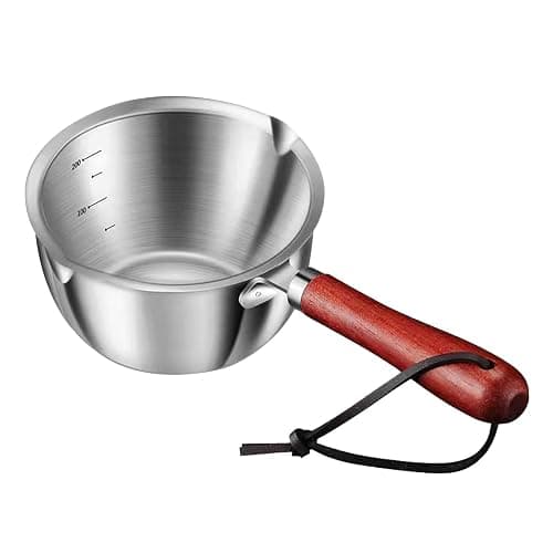 Stainless Steel Milk Warmer with Wooden Handle - Mini Butter Melting Pot with Dual Pour Spouts, Chocolate Melting Pot (150ml) - Image 1