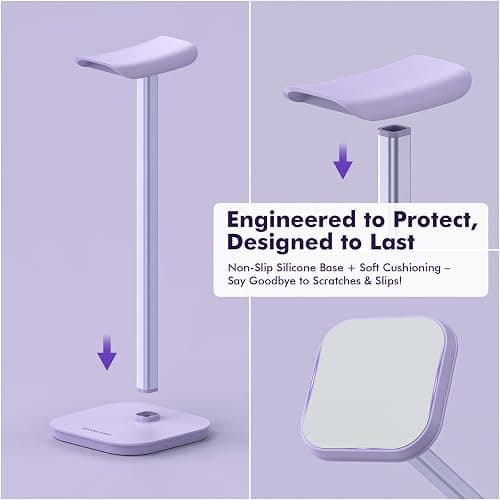 MANMUVIMO Headphone Stand, Desktop Headset Holder (Purple) Heavy Base Desk Earphone Stand Aluminum Gaming Headset Hanger Rack for AirPods Max, AirPods, AirPods Pro, Beats, Bose thumbnail 5