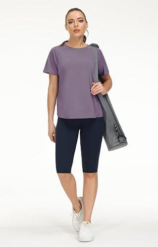THE GYM PEOPLE Women's Short Sleeve Workout Shirts Breathable Yoga T-Shirts with Side Slits Athletic Tee Tops thumbnail 6