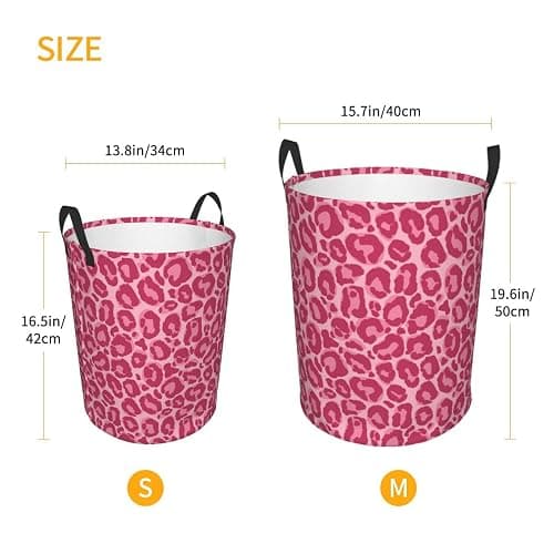 Gbuzozie Pink Leopard Texture Round Laundry Hamper Storage Basket Toys Clothes Organizer Bin For Home Bathroom Bedroom Dorm Nursery, 62l thumbnail 3