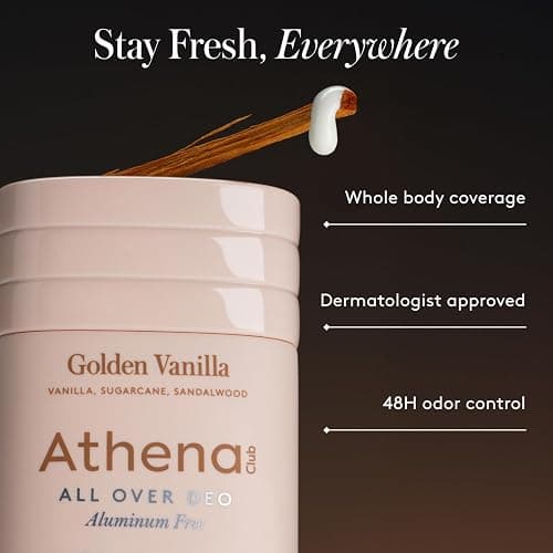 Athena Club Aluminum Free Deodorant Stick For Women, Golden Vanilla, 2.6 Oz | All Over Deo Natural Deodorant For Women, 48 Hour Odor Protection, Clear Glide, Baking Soda Free Deo, Dermatologist Tested thumbnail 2