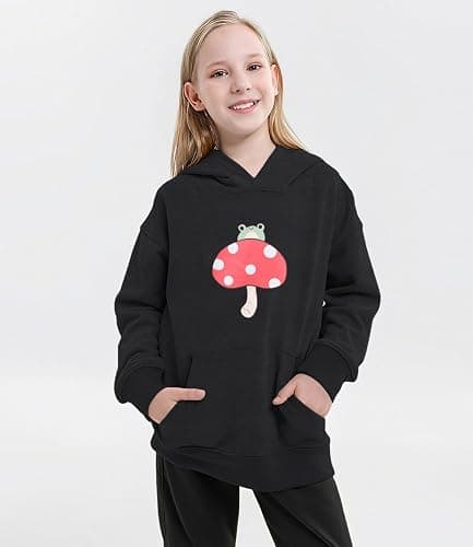 Ritatte Girls Cute Mushroom Frog Sweatshirt Kawaii Long Sleeve Hoodie Pullover Tops with Pocket Kids Aesthetic Clothes thumbnail 3