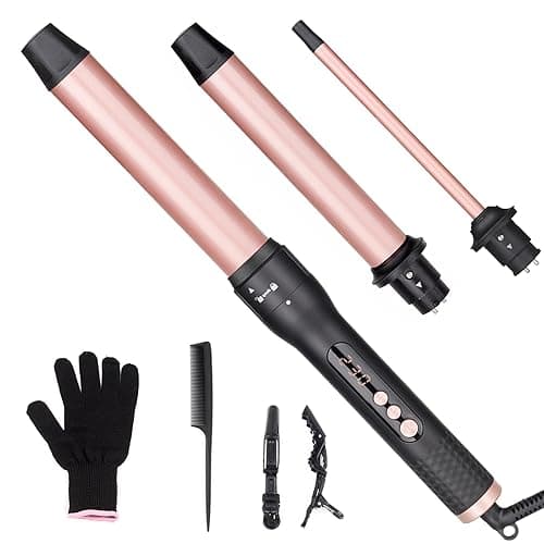 Fer à Boucler Boucleur a Cheveux Céramique Fer à Friser 3 en 1 avec LCD Écran pour créer de grosses vagues, Multifonction Interchangeable 9-32mm boucleur a cheveux avec Gant - Image 1