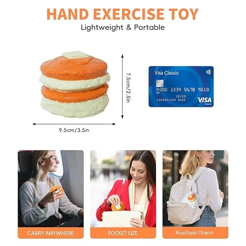 Jumbo Pancake Stack Squishy Toy, Slow Rising Stress Relief Squeeze Realistic Food Replica with Butter Detail Orange and Cream Decorative Play Food Premium Silicone Handmade Keychain Gift for Adults thumbnail 2