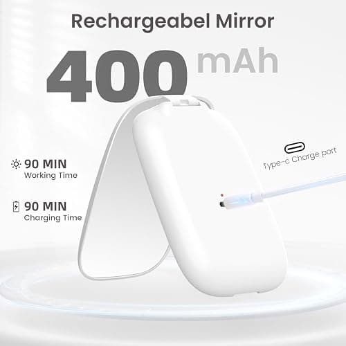 Compact Mirror with Light, 1X/3X Magnification LED Travel Pocket Makeup Mirror with 3 Color Modes, Rechargeable and Dimmable, Portable Lighted Mirror for Women – White thumbnail 5