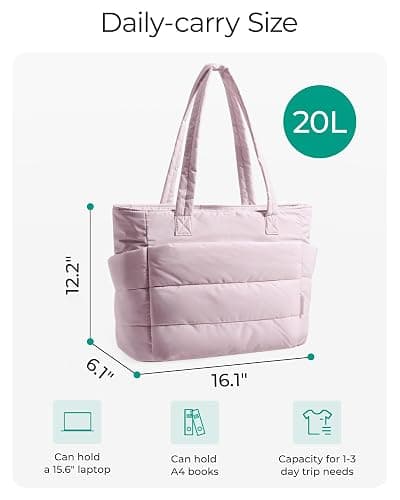 BAGSMART Tote Bag for Women, Lightweight Puffy Tote Bag with Compartments Quilted Shoulder Bag Handbag for Travel, Work, Gym thumbnail 2