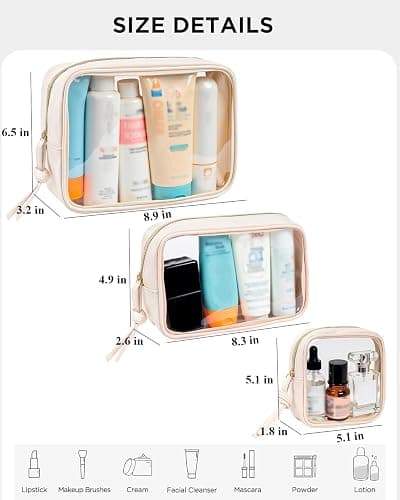 3Pcs Travel Clear Makeup Bag Set for Women, Transparent Toiletry Bag with Zipper Portable Makeup Pouch Organizer Waterproof Small Cosmetic Bag Compact Car Bag Organizer Car Accessories (White Set) thumbnail 6