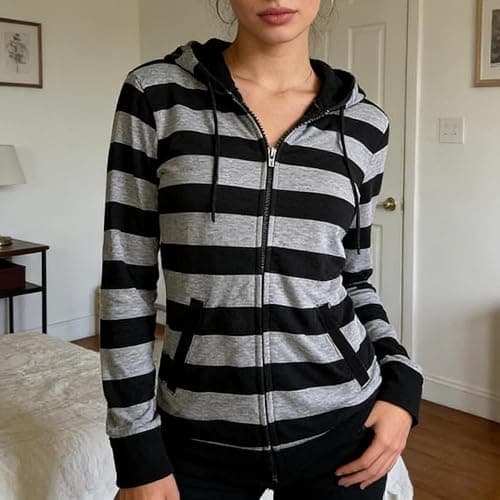 OANTGM Emo Goth 2000s Graphic Hoodie Streetwear Y2k Grunge Striped Zip Up Hoodie Women Teen Girls Baggy Whimsical Sweatshirts thumbnail 2