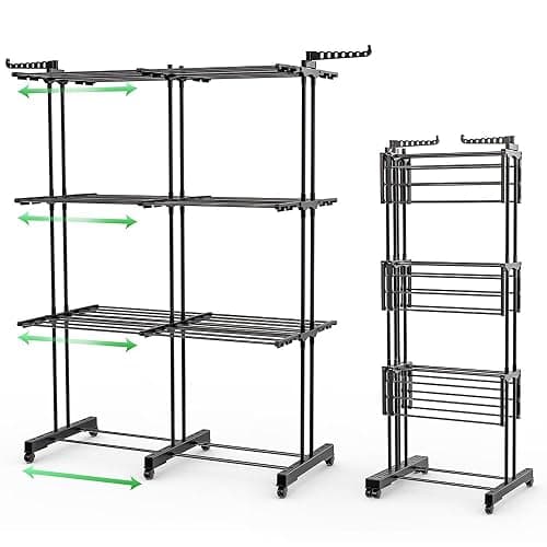VOUNOT® Séchoir à Linge Extensible Grande Capacité Tour de Séchage 3 Niveaux Pliable 40m d’Étendage Étendoir Vertical Multifonction pour Intérieur et Extérieur Noir - Image 1