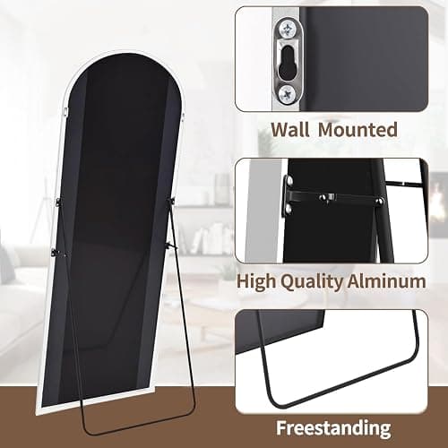 OGCAU Floor Full Length Mirror, 56"x20" Arched Full Body Mirror, White | Aluminum Alloy Frame, Floor, Standing, Hanging, Leaning, Wall Mounted, Suitable for Bedroom, Living Room, Entryway, Cloakroom thumbnail 4
