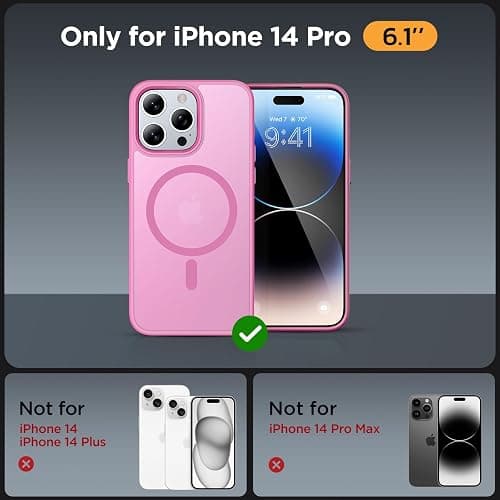 Miracase Magnetic for iPhone 14 Pro Case 6.1 inch (Compatible with MagSafe)（with 2X Screen Protectors） Military-Grade Protection, Anti-Fingerprint Translucent Matte Phone Case Cover, Mes Pink thumbnail 2