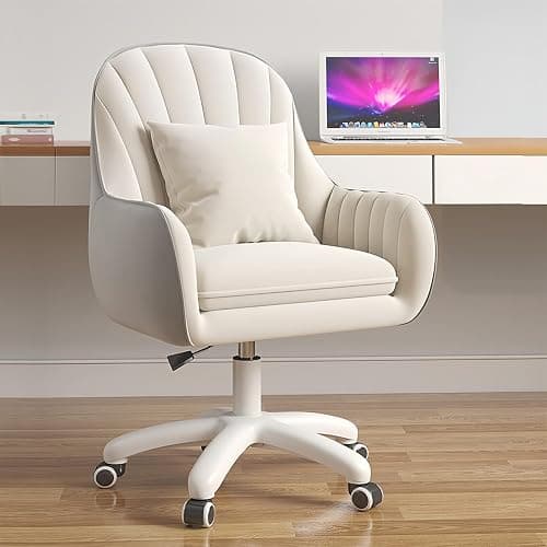 HDHNBA Office Chair, Adjustable Home Office Chair, 360° Swivel Computer Chair for Home Working, Makeup, Gaming, with Pillow and Thickened Seat Cushion,Beige - Image 1