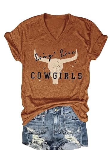 Western Country Shirt for Women Cowgirl T Shirts V Neck Short Sleeve Tops - Image 1