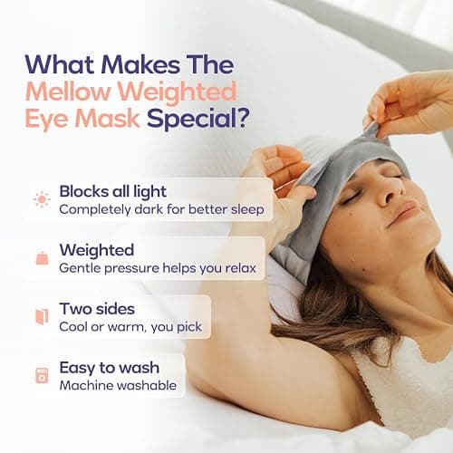 Mellow Weighted Sleep Eye Mask for Sleeping, Naps & Relaxation, Washable | 99% Blackout Cooling & Plush Reversible Eye Mask with 180g Weighted Glass Beads, Machine Washable, hot sleepers thumbnail 3