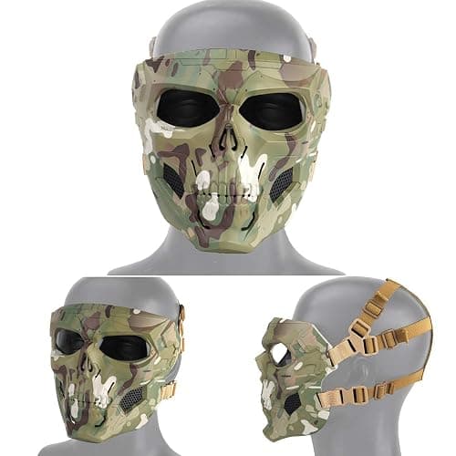 AOUTACC Airsoft Mask Skeleton Mask with Goggles, Full Face Protective Adjustable Tactical Mask for Halloween Party Paintball Game Cosplay Outdoor Activities(Camo Green) thumbnail 5