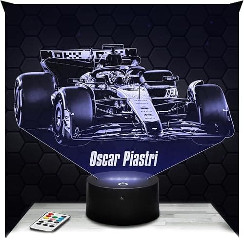 Lampephoto.fr - Lampe Oscar Piastri Pilote F1 Veilleuse 3D Formule 1 | Fait en France, Socle et Format au Choix, Luminosité Ajustable, Piles/USB, Gravure HD au Laser, Idée cadeau Homme fan de F1 - Image 1