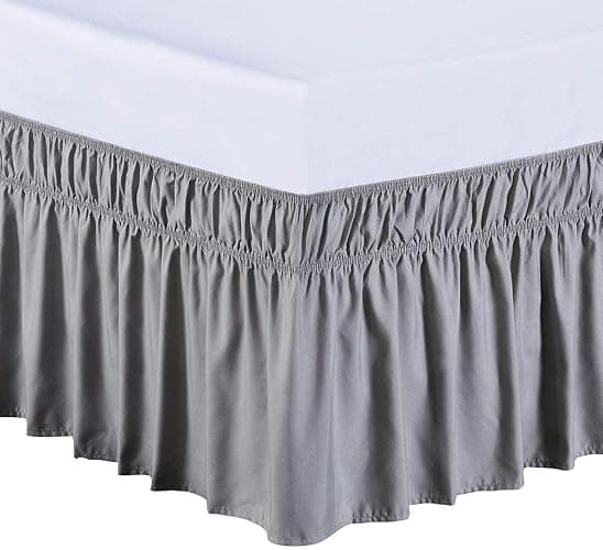 MEILA Wrap Around Bed Skirt Three Fabric Sides Elastic Dust Ruffled 16 Inch Tailored Drop,Easy to Install Fade Resistant-Grey, Twin/Full - Image 1