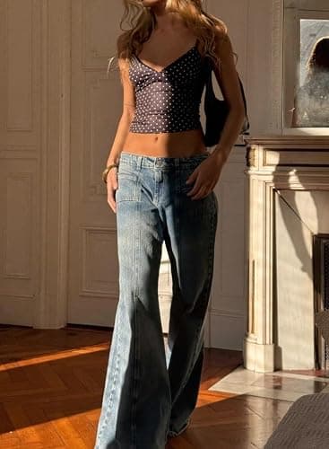 Women Y2k Polka Dot Cami Top Lace Trim V Neck Spaghetti Strap Camisole Dots Print Aesthetic Tank Top thumbnail 5