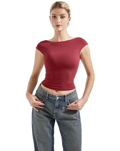 SUUKSESS Women Backless Sexy Going Out Tops Double Lined Open Back Y2k Basic Tee Shirts thumbnail 3