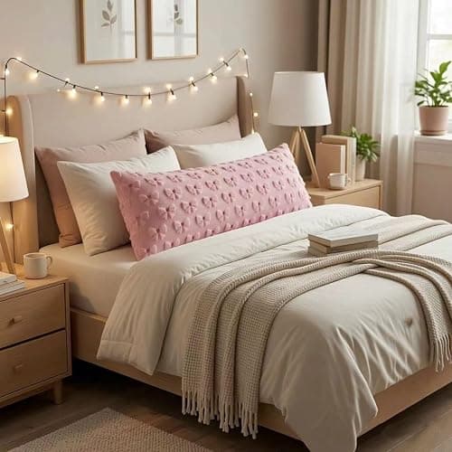 Merrycolor Light Pink Bow Body Pillow Covers 20x54 Inch Embroidered Love Heart Pattern Cute Girl Coquette Room Decor Pillowcase Long Body Pillowcase with Zipper for Preppy Room Decor Bedroom Couch thumbnail 8