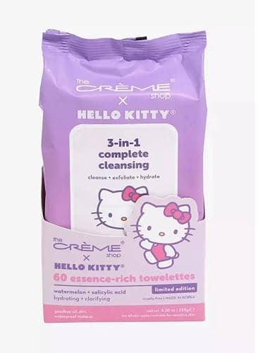 The Crème X Hello Kitty 3-in-1 Complete Cleansing Towelettes, Cleanse + Exfoliste + Hydrate 60 Essence-rich Watermelon + Salicylic Acid Hydrate + Clarifying - Image 1