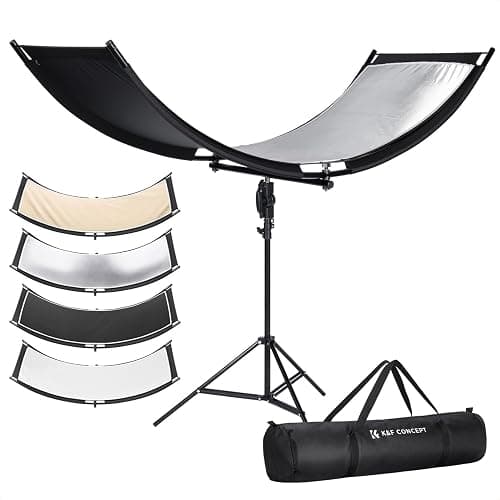 K&F CONCEPT U-Shape Reflector Curved Reflector 180x60cm with 4-in-1 Reflective Fabric, Black/Gold/White/Silver, with 1.9m Stand, with Storage Bag, for Photography Studios - Image 1