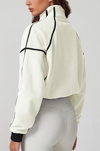 QINSEN Women's Half Zip Fleece Short Pullover Sweatshirt Winter Long Sleeve Cozy Sherpa Sweater Top thumbnail 4