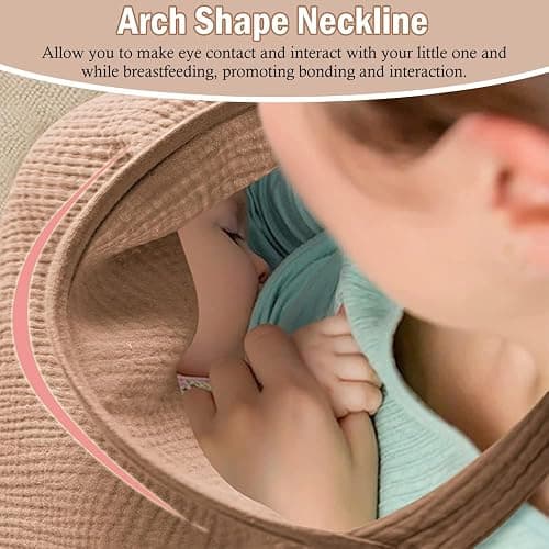 Muslin Nursing Cover for Breastfeeding, Soft&Breathable Cotton Breastfeeding Cover for Women,Privacy Nursing Covers with Arch Neckline Adjustable Hoop for Mother Nursing Apron (Coffee) thumbnail 4