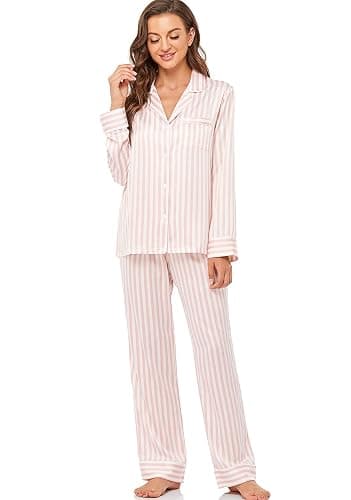 Serenedelicacy Women's Satin Pajama Set Long Sleeve Button Down Sleepwear 2-Piece Silky Pj Set thumbnail 4