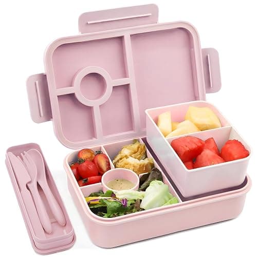 Bugucat Brotdose Kinder mit Fächern 1300ML, Auslaufsicher Lunchbox Kinder, Bento Box mit Besteckset, Brotdose für Erwachsene,Vesperdose Frühstücksbox für Mädchen & Jungen Rosa - Image 1