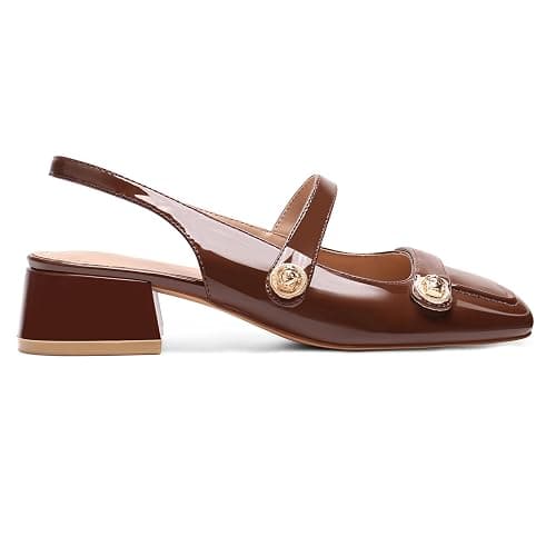 Slingback Mary Jane Heels for Women Low Block Heel Closed Square Toe Pump Shoes Heels Classic Daily Office Dressy Shoes - Image 1